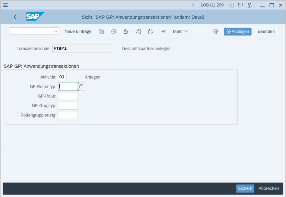 SAP GP Anwendungstransaktionen